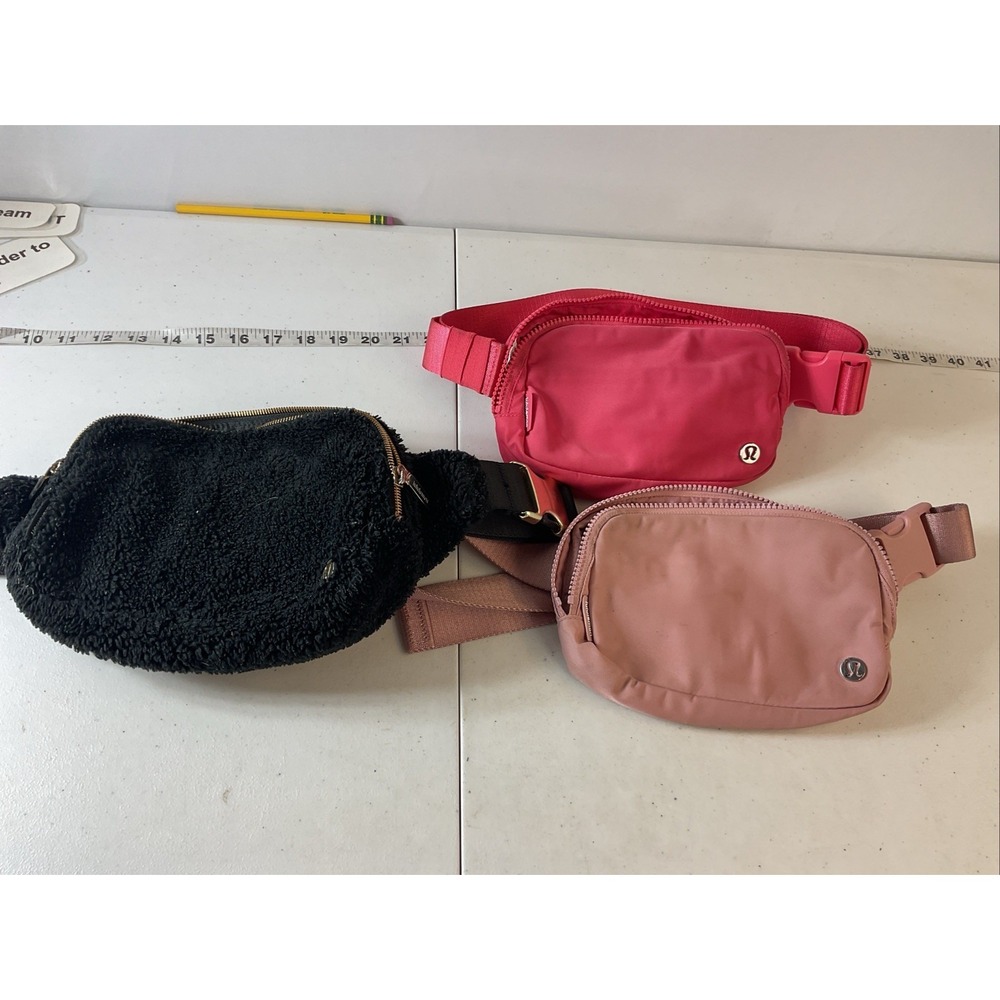 LOT OF 3 Lululemon Everywhere Belt Bags LG Black Fleece Sherpa, pink, coral